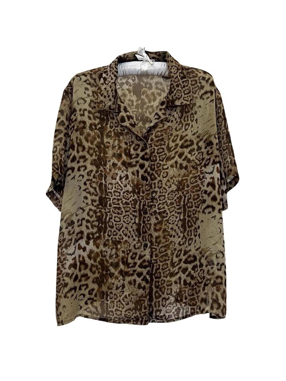 Sheer Leopard Print Button-Up‎ Shirt Vintage